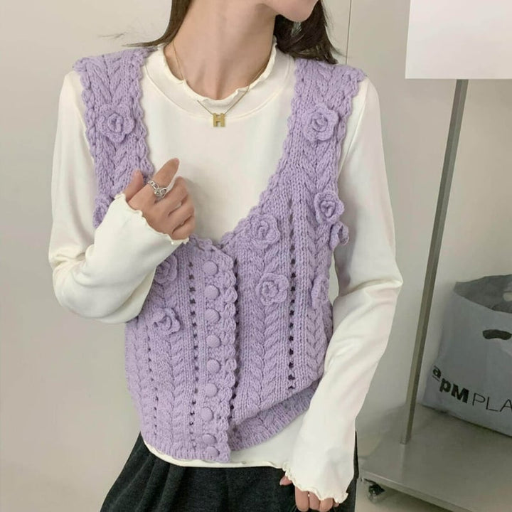 【tops】立体フラワーニットベスト Q8080