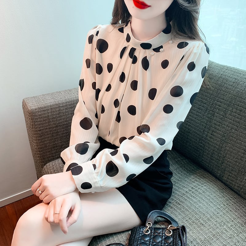 【tops】今季マストバイスタンドネックドット柄シャツ2色　M16882