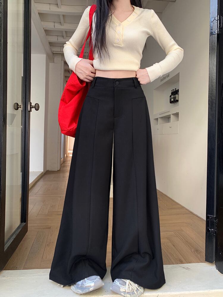 【bottoms】ストレートハイウエストワイドパンツ　M29763