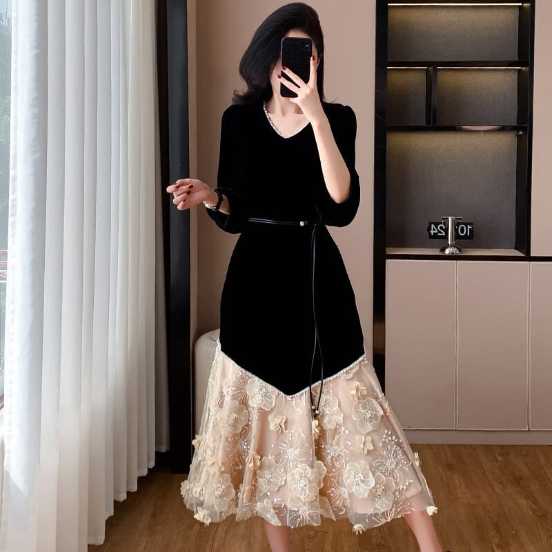 【dress】レース切り替ワンピース　M26931