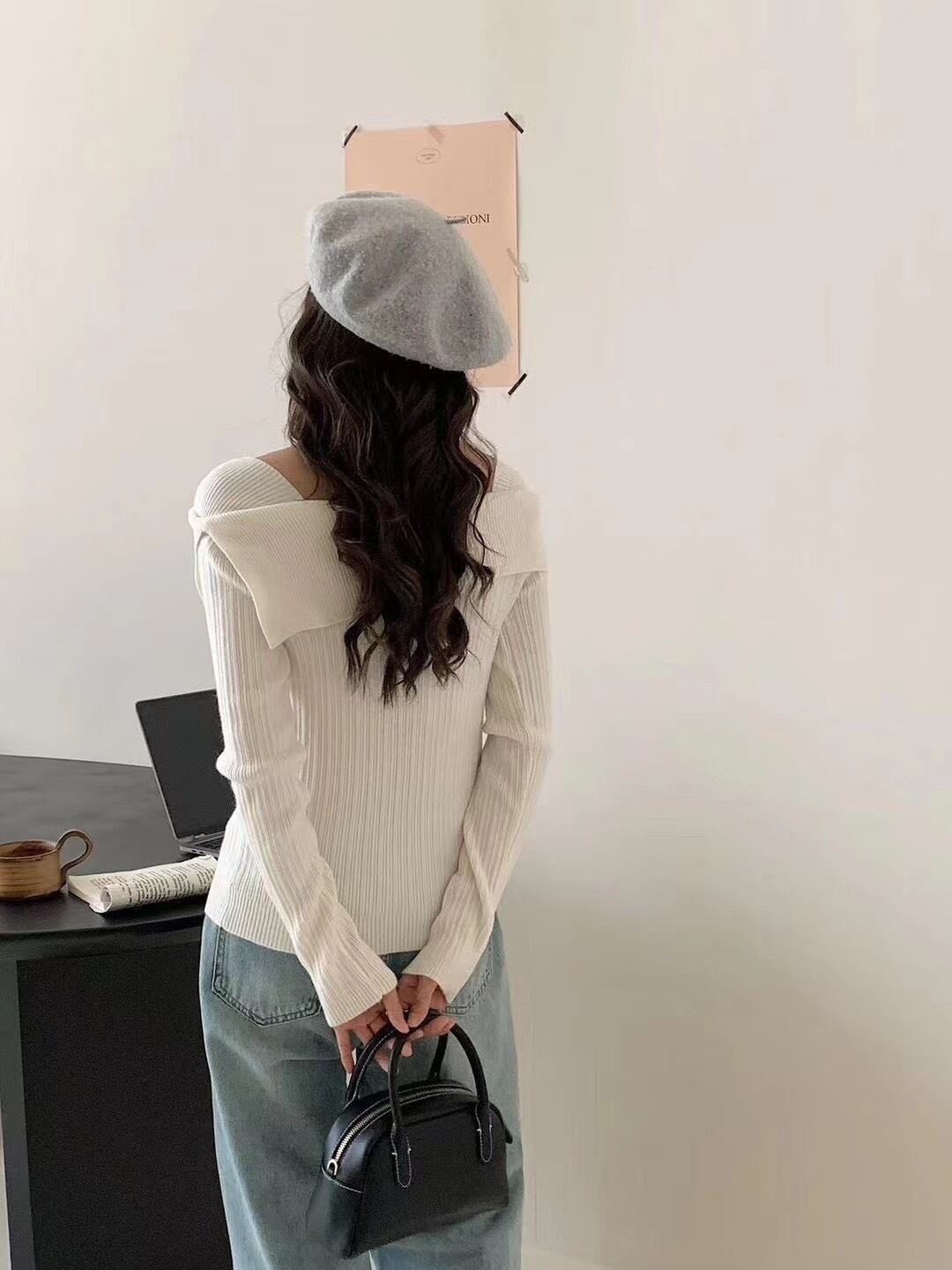 【tops】ボートネックニットトップス　M18096