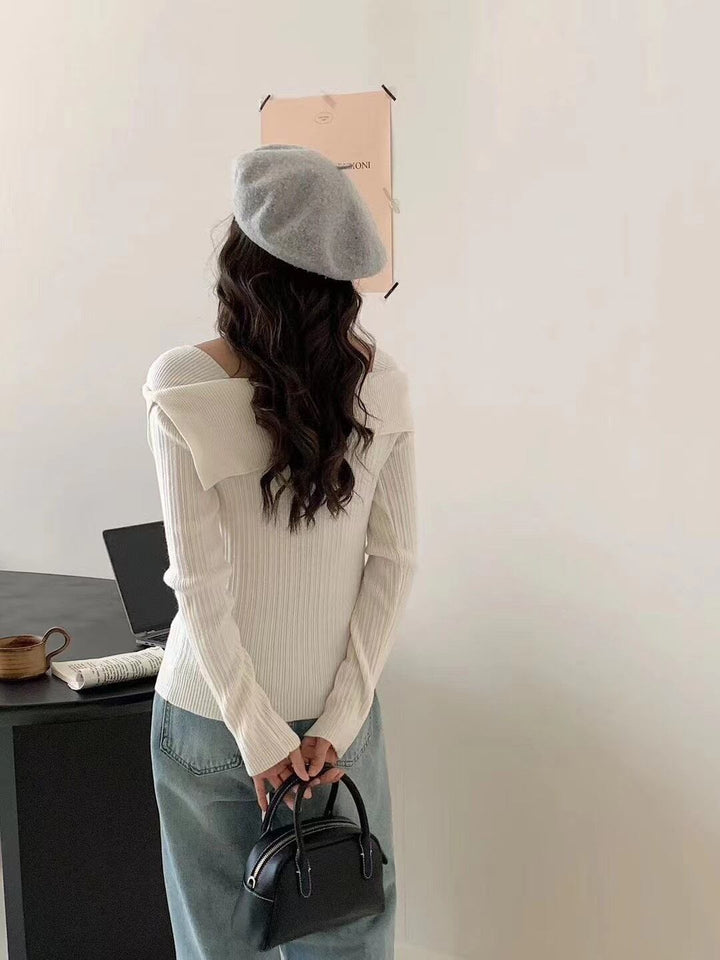 【tops】ボートネックニットトップス　M18096