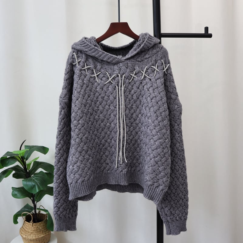 【tops】フード付きニットセーター　M28599