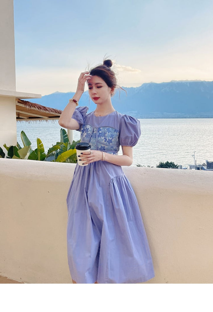 【dress】主役級スウィートパフスリーブワンピース超人気　M16858