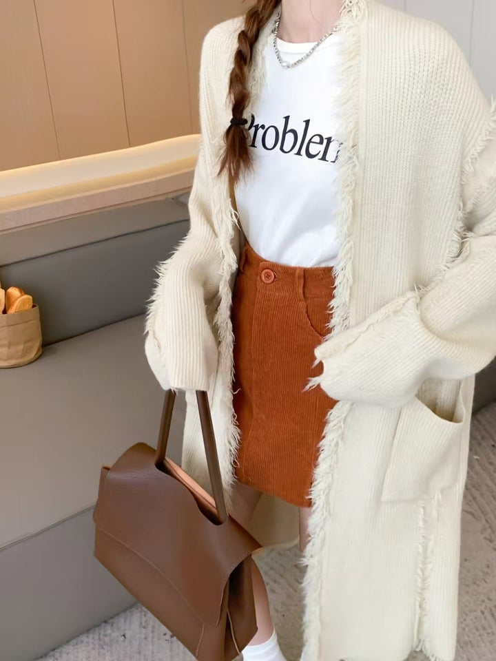 【outer】フリンジロング丈ニットカーデ　M25488