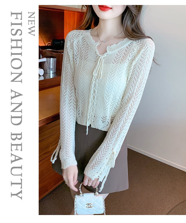 【tops】優しい雰囲気カットワークニットトップスゆったり　M17087