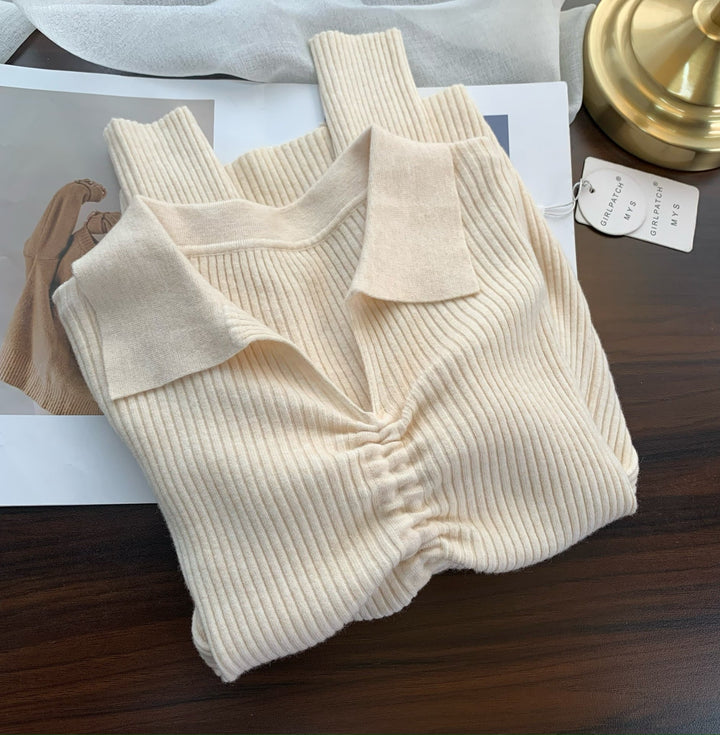【tops】無地ニットトップス　M26480