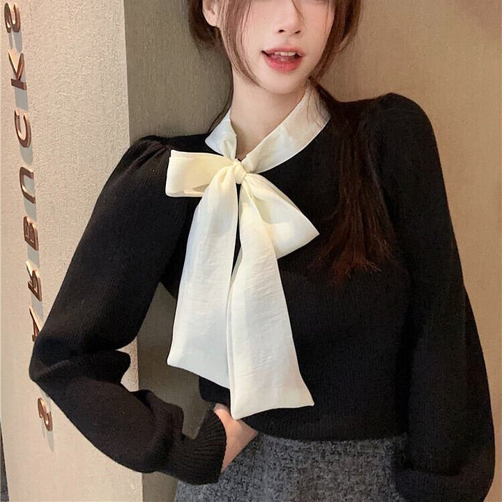 【tops】リボン付きニットトップス　M27367