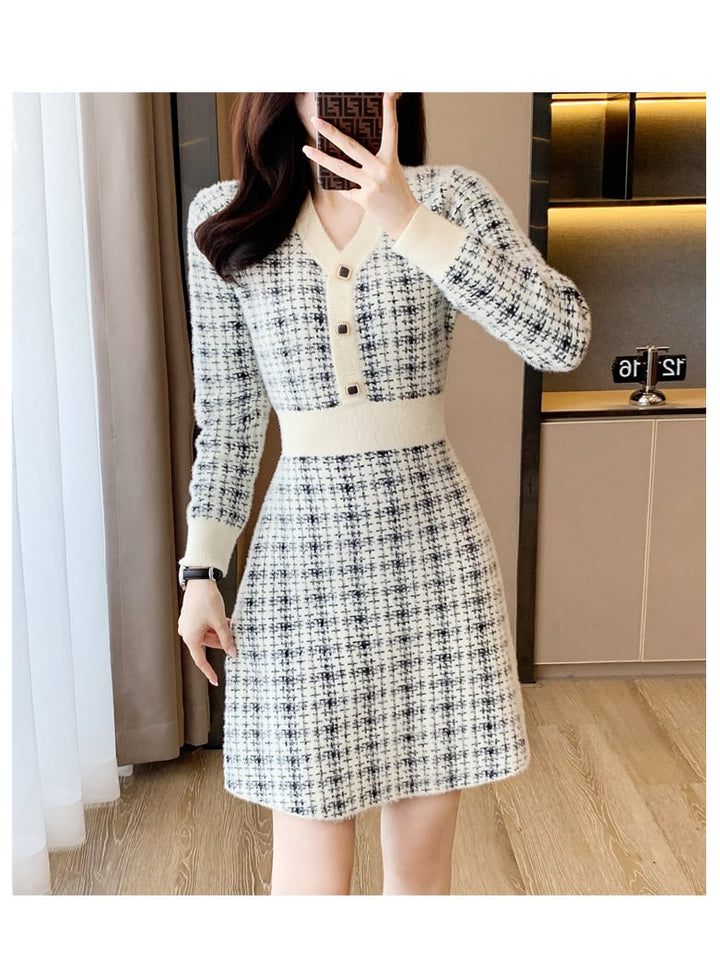 【dress】大人らしい エレガントニットワンピース着瘦せ　M17471
