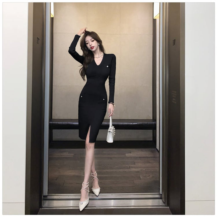 【dress】着回し力抜群Vネックニットワンピース　M17597