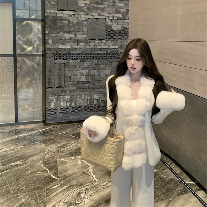 【outer】ファー付きニットアウター　N2914