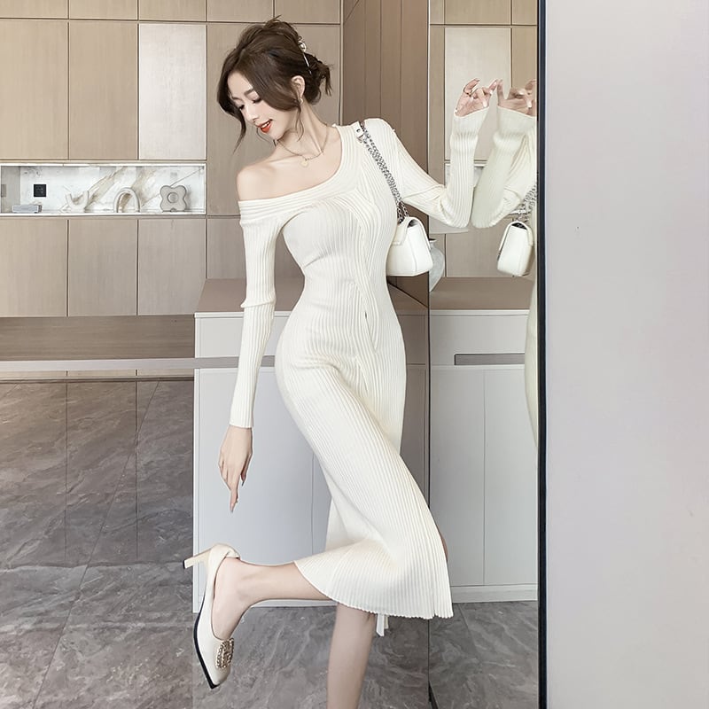 【dress】オフショルダースリットワンピース　M18403
