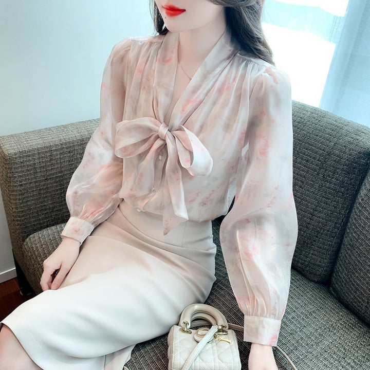 【tops】リボン付きシャツトップス　M18480