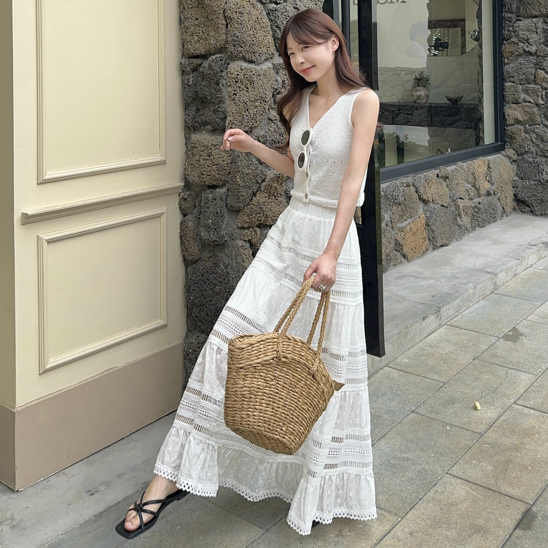【bottoms】カットワークスカート　M29976