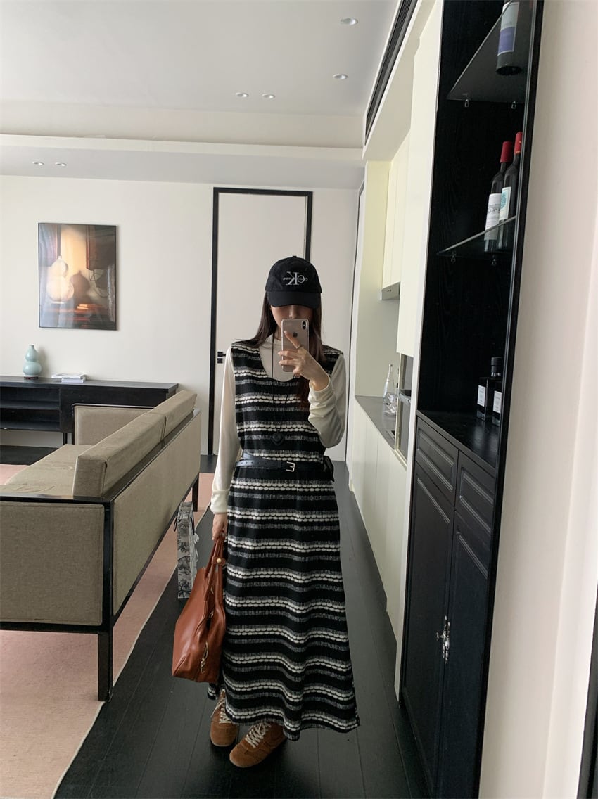 【set】長袖Tシャツ+ベストワンピースセット　M26557