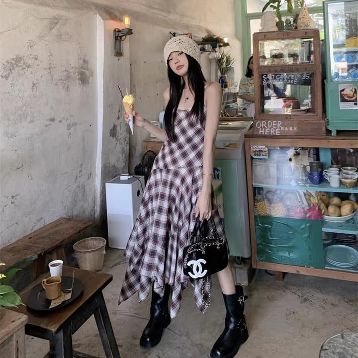 【dress】チェック柄イレヘムキャミワンピース Q8271