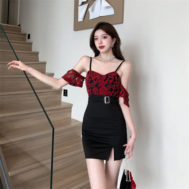 【dress】細身効果抜群♪切り替えセクシーキャミワンピース　M17166