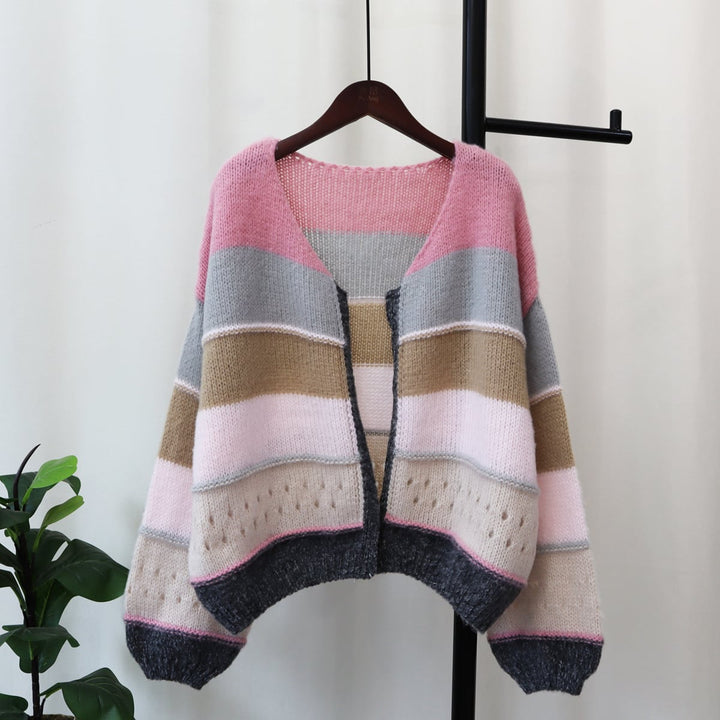 【outer】ボーダー柄配色ニットニットカーデ　M17999