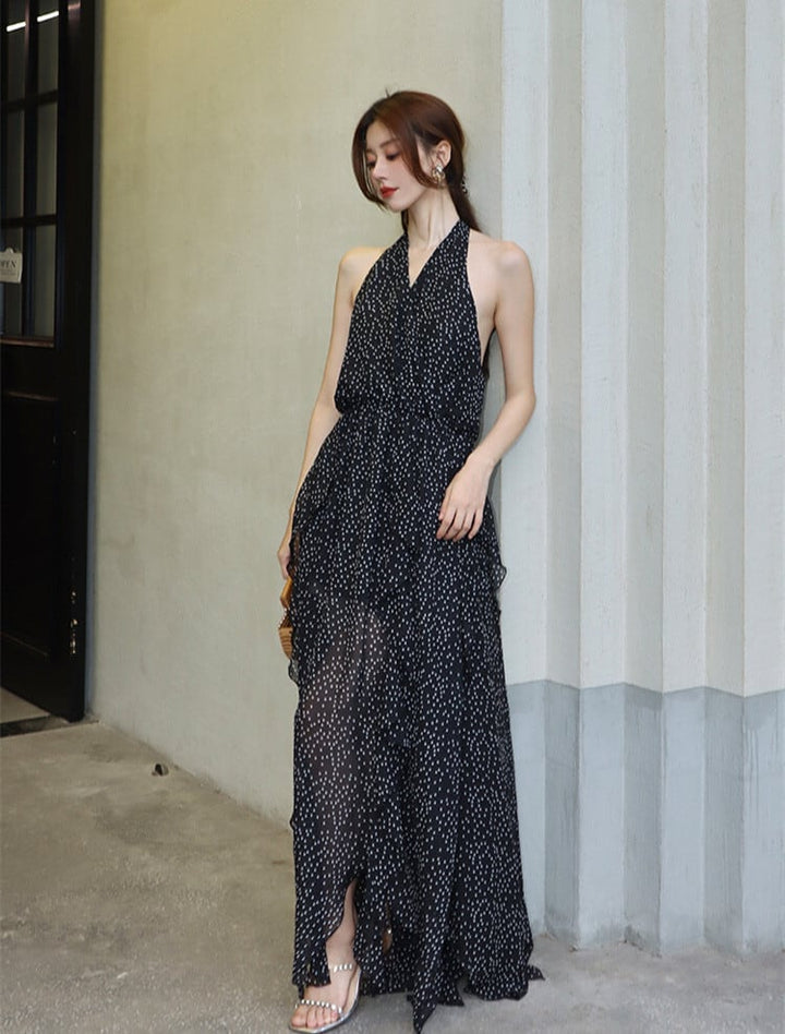 【dress】ドット柄ホルターネックワンピース　M25281
