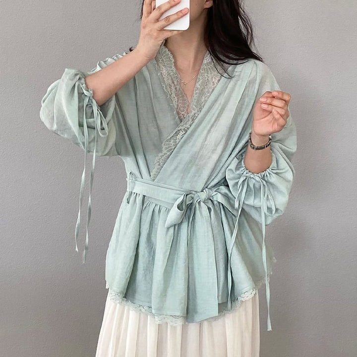 【tops】レースドッキングクロスネックトップス Q8282
