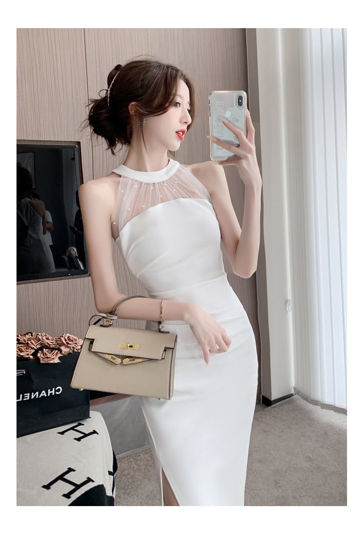【dress】おしゃれ！ノースリーブスリットワンピース　M17226