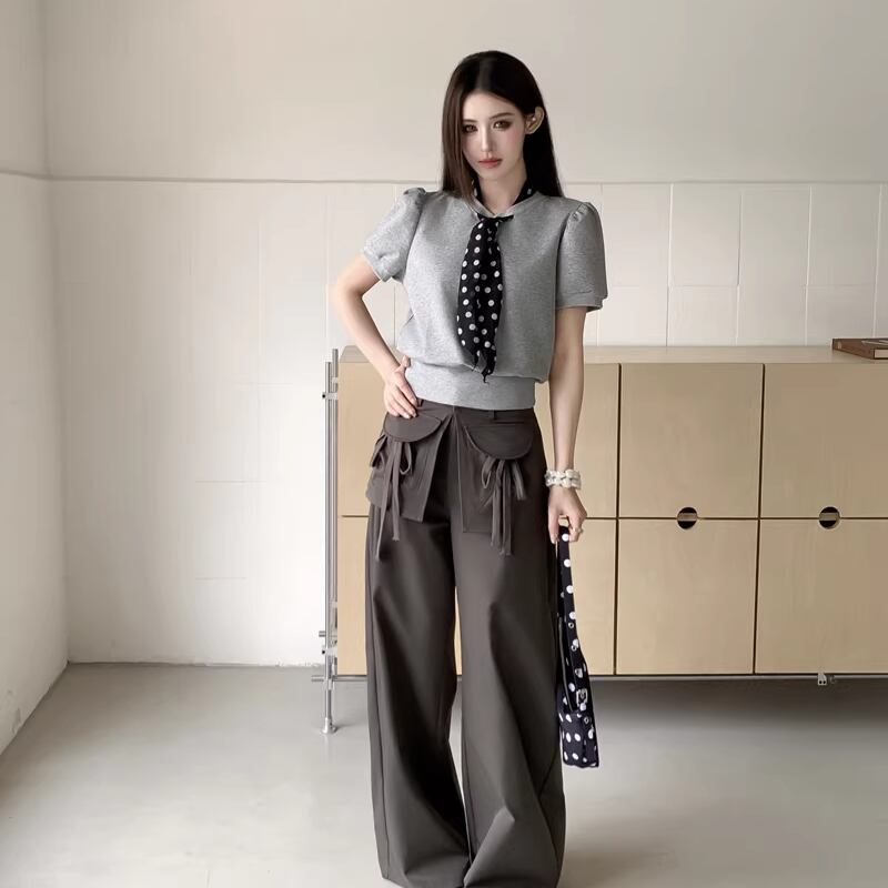 【tops】スカーフカラー半袖トップス Q8212