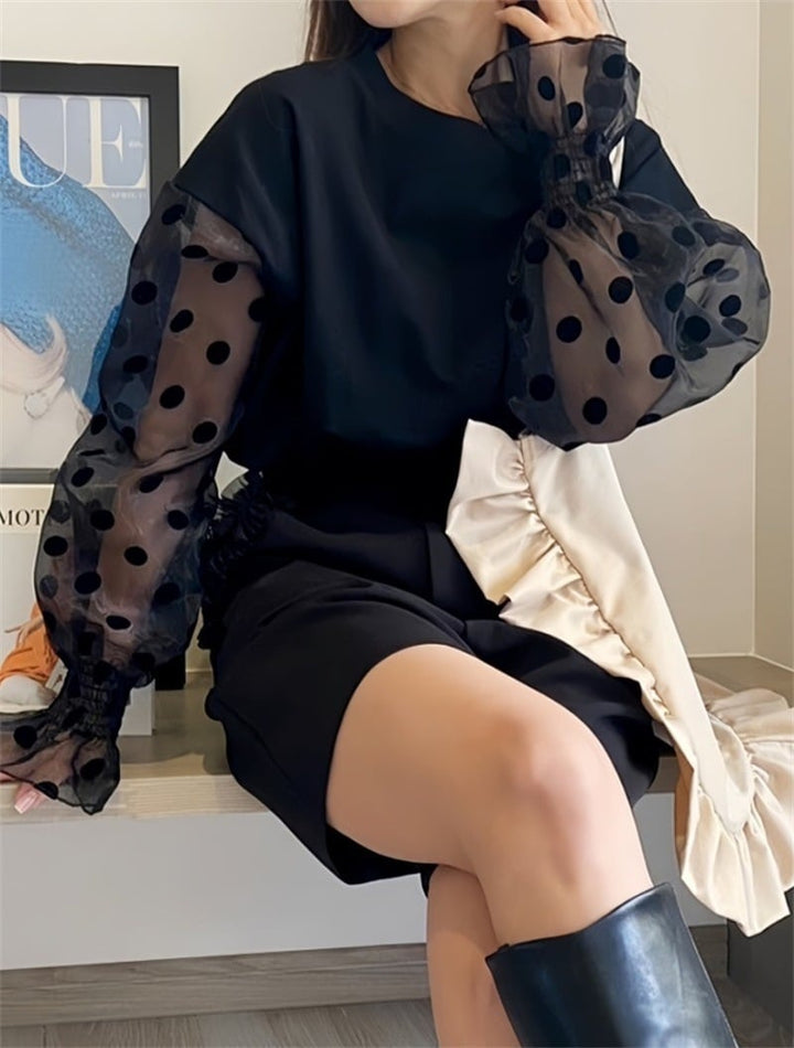 【tops】チュール切り替え長袖Tシャツ　M22604