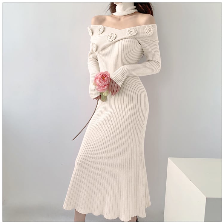 【dress】ボートネックニットワンピース　M18127