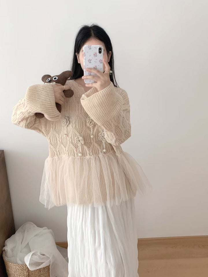 【tops】立体フラワーニットセーター　M25778