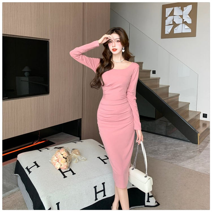 【dress】クルーネック無地ワンピース　M18183
