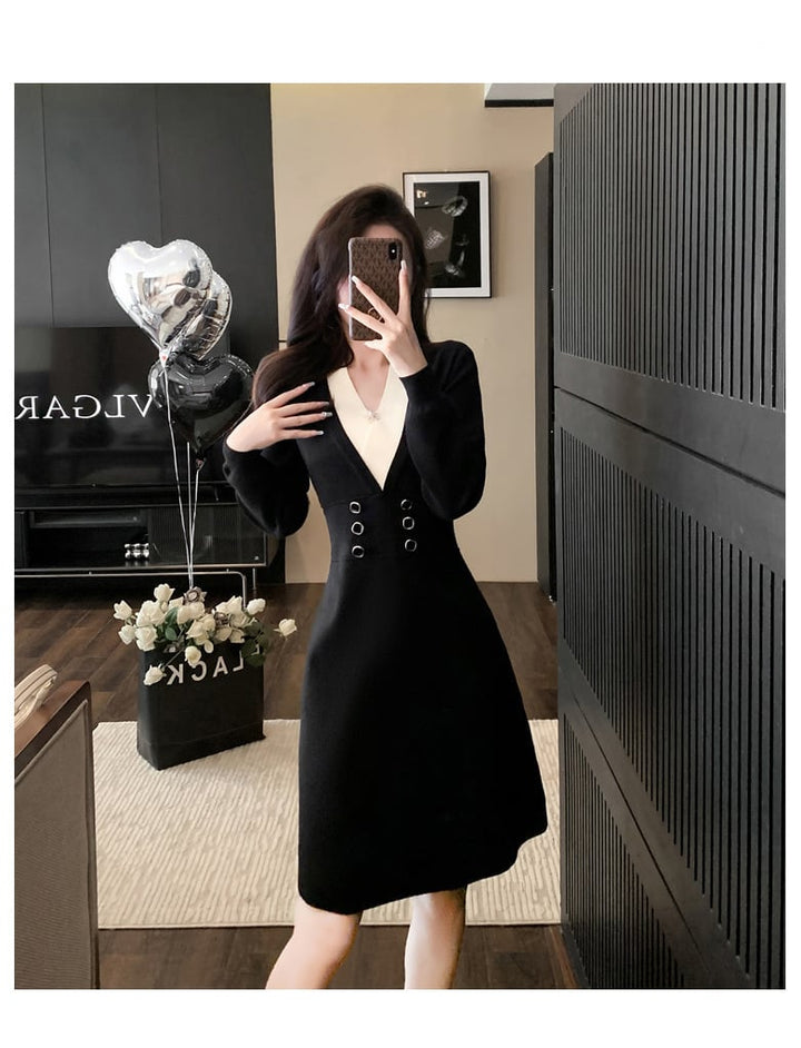 【dress】Vネックニットワンピース　M18286