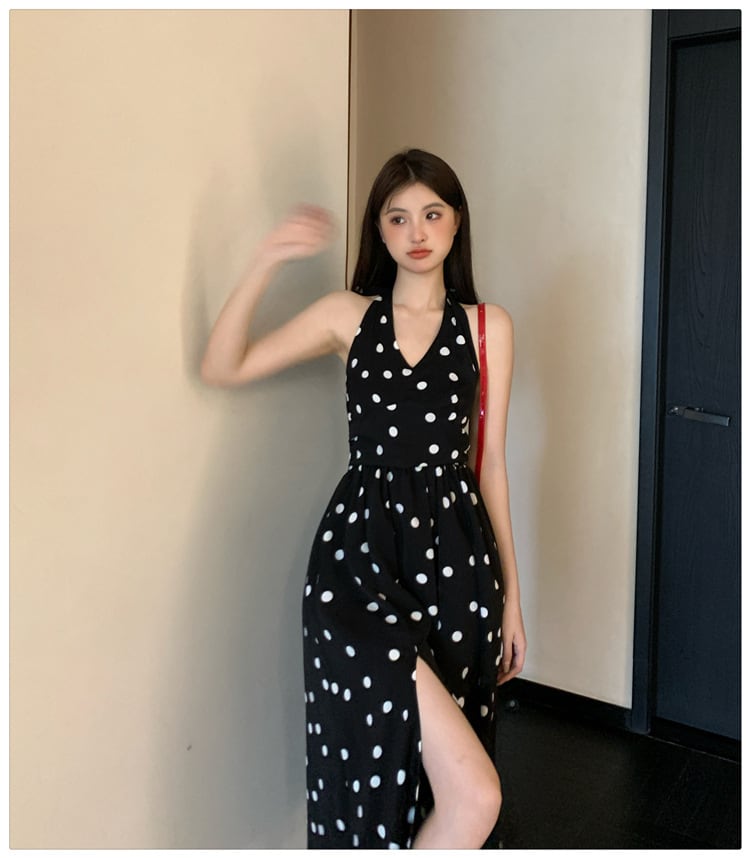 【dress】バックリボンドット柄ワンピース　M24012