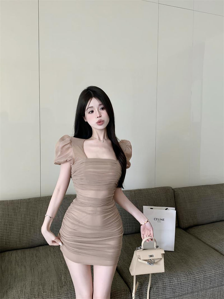 【dress】人気アイテム ! パフスリーブワンピース着瘦せオシャレ　M16768