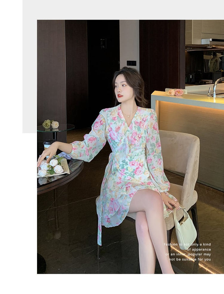 【dress】Vネック花柄ワンピース　M17956