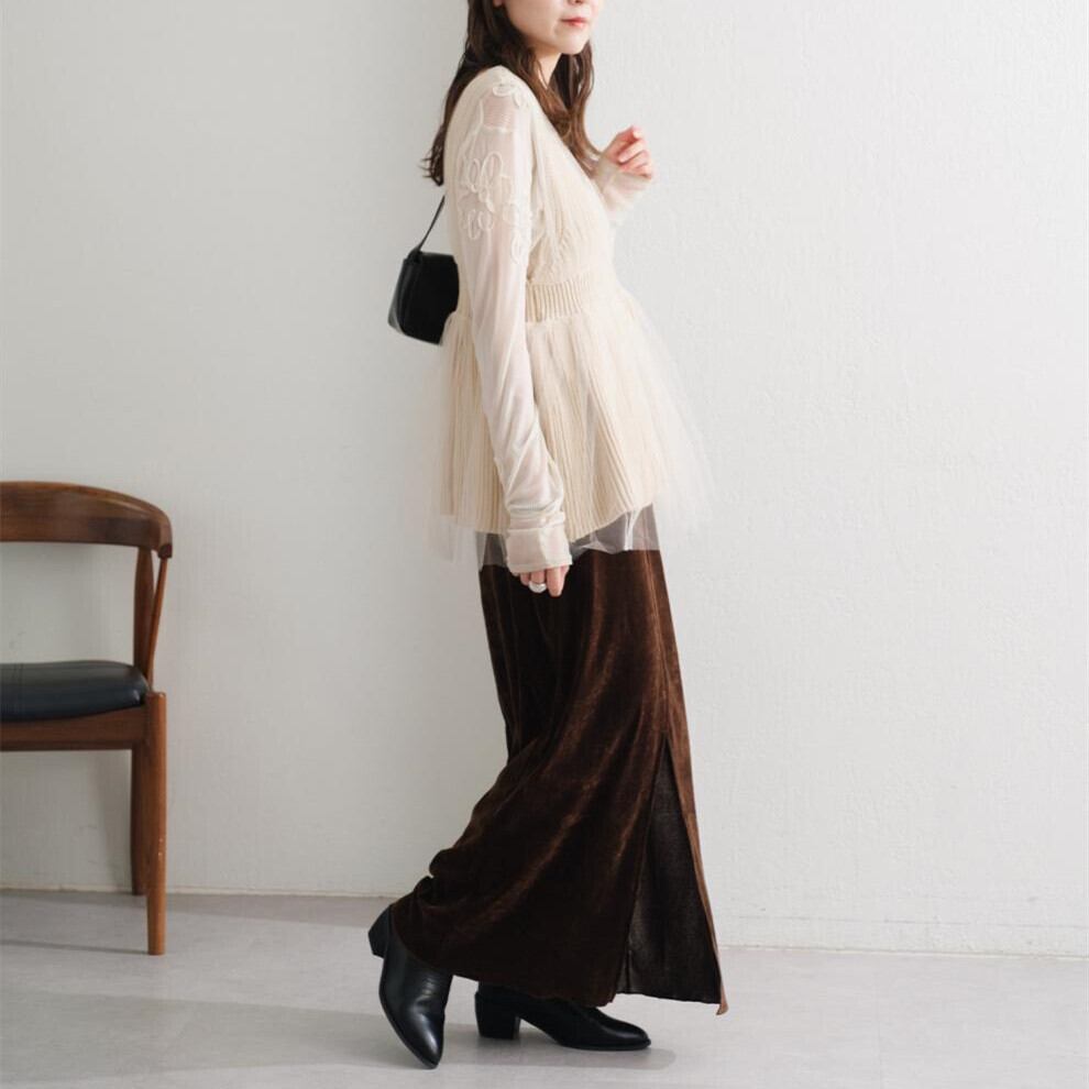 【tops】Vネックチュールコンビニットベスト　M28580