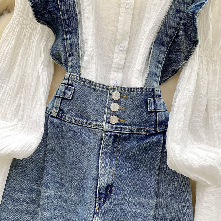 【set】シャツトップス×サロペットデニムパンツセット　M29710