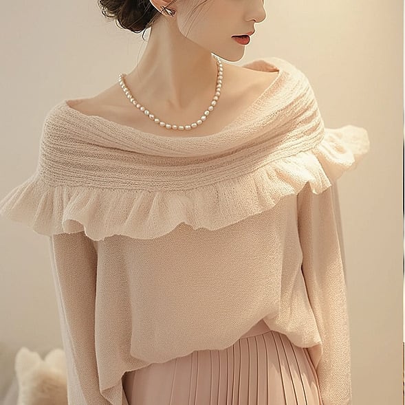 【tops】フリルニットトップス　M26779