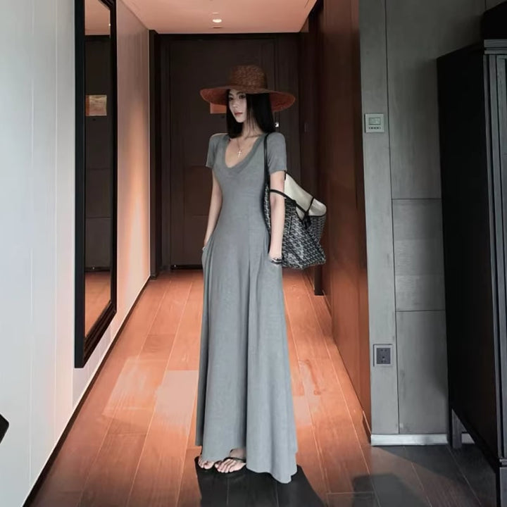 【dress】Vネックタイトロングワンピース Q8302