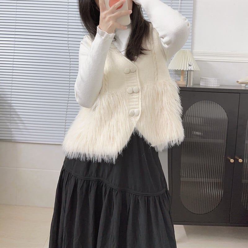 【tops】ニット切り替えVネックノースリーブベスト　M17690
