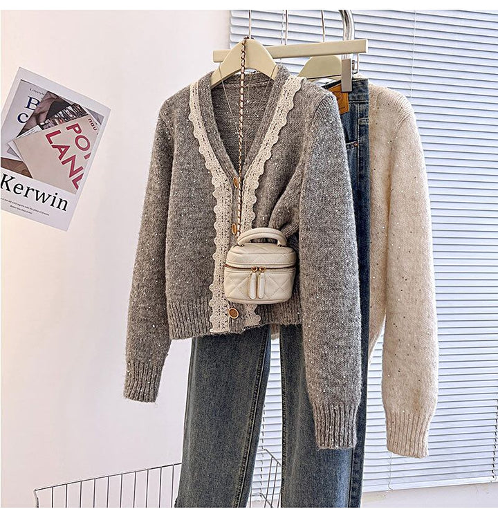 【outer】レース切り替えニットカーデ　M28259
