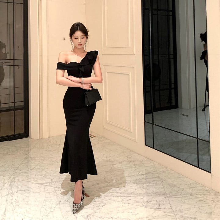 【dress】ワンショルダーフリルマーメイドワンピース　M31571