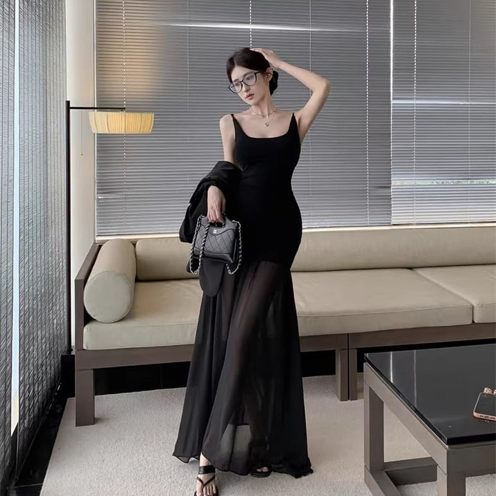【dress】チュールドッキングロングキャミワンピース Q8154