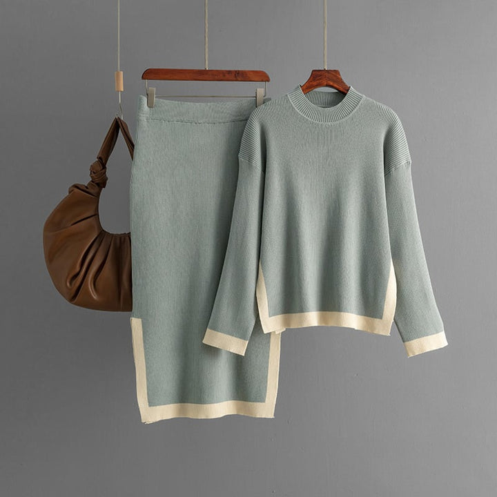 【set】配色ニットセーター×スカートセット　M28447