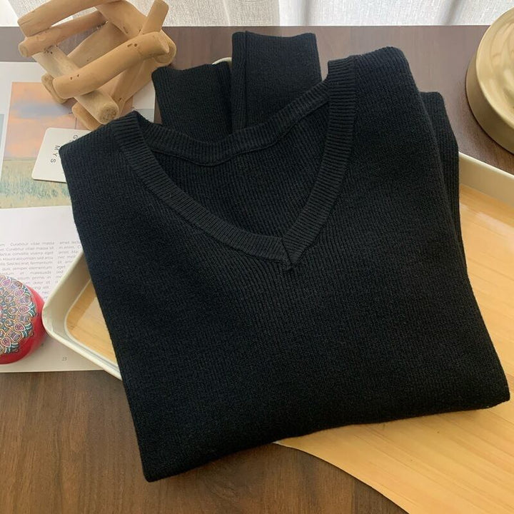 【tops】Vネックニット長袖Tシャツ　M29415