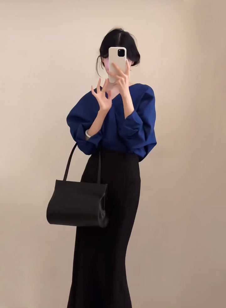 【set】Ⅴネックシャツ×ロングスカートセット     N3006