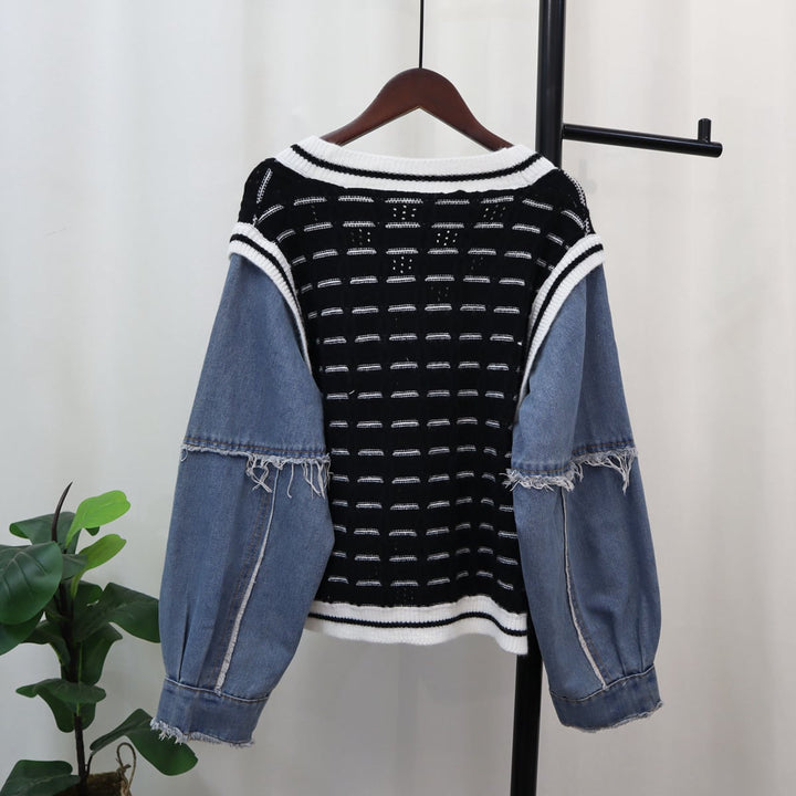 【outer】デニムドッキングニットカーデ　M18258