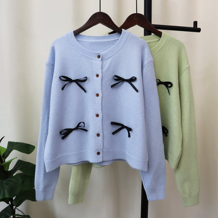 【outer】リボン付きニットカーデ　M25491