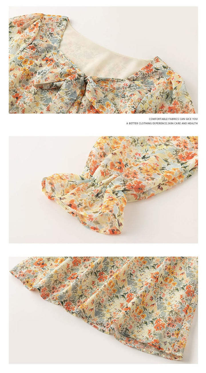 【dress】絶対欲しいスウィート花柄ワンピース着瘦せ　M17069