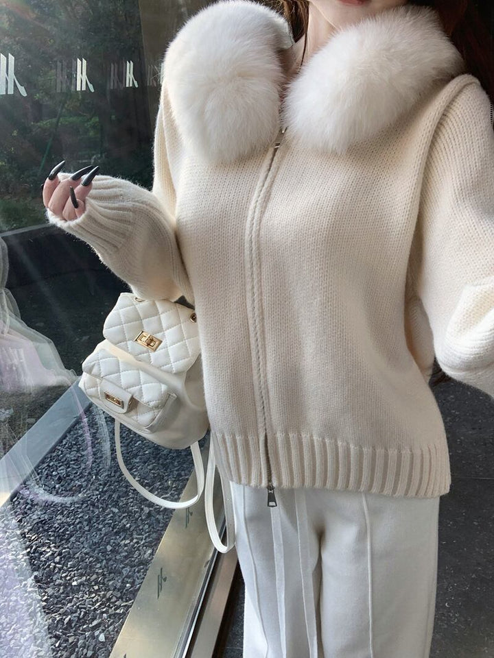 【outer】ファーフードニットカーデ　M27176