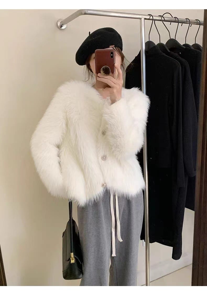 【outer】フェザークルーネックニットカーデ　M18083